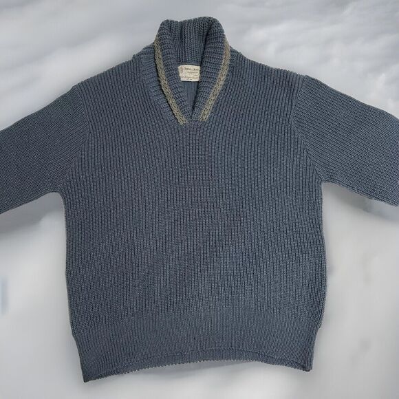 Vintage Wool Sweater Towne and King California Mens L V Neck Shawl Collar Blue - Picture 1 of 15